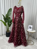 فستان سهره طويل باكمام مطرز