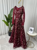 فستان سهره طويل باكمام مطرز