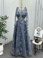 فستان سهره لونين مطرز بأكمام