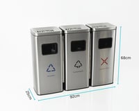 سلة فرز نفايات 3 حاويات مع طفايات سجائر استيل