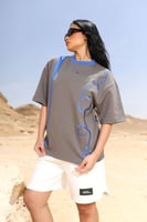 تيشرت رمادي مع تطريز أزرق | Gray t-shirt with blue...