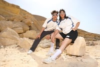 تيشرت بيج مع ازرق | Beige and blue t-shirt