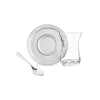 طقم شاي زجاج مع صحن ستيل 18 قطعة