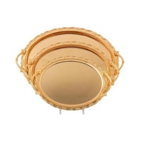 طقم صواني بيضاوي ستيل ذهبي 3 قطع