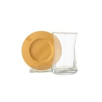 طقم شاي زجاج مع صحن خشب 12 قطعة