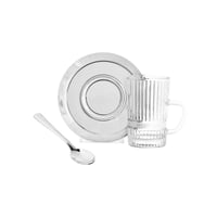 طقم شاي زجاج مع صحن ستيل 18 قطعة