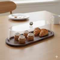 صحن كيك خشب بغطاء أكليرك شفاف 38 سم