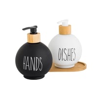 طقم موزع صابون 2 قطع مع قاعدة خشب