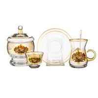 طقم شاي وقهوة زجاج تركي 26 قطعة ذهبي