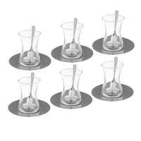 طقم شاي زجاج مع صحن ستيل 18 قطعة