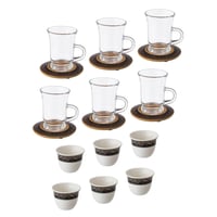 طقم فناجين شاي وقهوة 18 قطعة صحن خشب