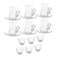 طقم شاي وقهوة زجاج حفر تركي 18 قطعة