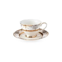 طقم فنجان شاي بورسلين فضي ذهبي 2 قطعة