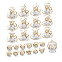 طقم شاي وقهوة زجاج تركي بلاتيني مع ذهبي 50 قطعة