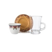 طقم فناجين شاي وقهوة 18 قطعة صحن خشب