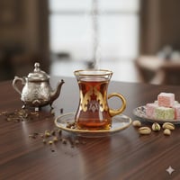 طقم شاي زجاج تركي 12 قطعة ذهبي