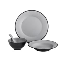 طقم عشاء ميلامين 24 قطعة 6 أشخاص لون رمادي/أسود
