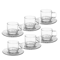 طقم أكواب شاي مع صحون زجاج شفاف - 12 قطعة 230 مل