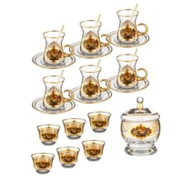 طقم شاي وقهوة زجاج تركي 26 قطعة ذهبي