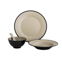 طقم عشاء ميلامين 24 قطعة 6 أشخاص لون بيج/أسود