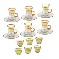 طقم شاي وقهوة زجاج 18 قطعة تركي