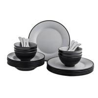 طقم عشاء ميلامين 24 قطعة 6 أشخاص لون رمادي/أسود