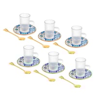 طقم شاي زجاج تركي 18 قطعة بألوان عصرية