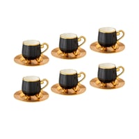 طقم فناجين قهوة تركي أسود ذهبي 12 قطعة