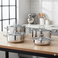 طقم قدور أطلس استيل تركي غطاء زجاج 8 قطع