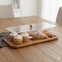 صحن كيك خشب بغطاء أكليرك شفاف 38 سم