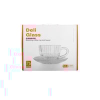 طقم أكواب شاي مع صحون زجاج شفاف - 12 قطعة 230 مل