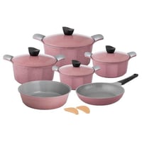 طقم قدور جرانيت جويل 12 قطعة وردي