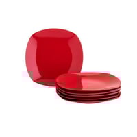 طقم صحون أكل 6 قطع لون أحمر