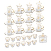 طقم شاي وقهوة زجاج تركي ذهبي 50 قطعة