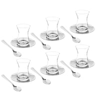 طقم شاي زجاج مع صحن ستيل 18 قطعة