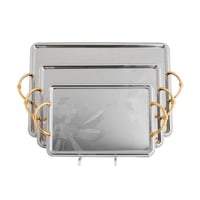 طقم صواني تقديم فاخر 3 قطع نيكل مع ذهبي