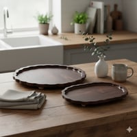 طقم صواني تقديم خشبية قطعتين - بأحجام مختلفة