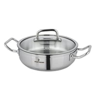 قدر طبخ منخفض أطلس استيل تركي غطاء زجاج مقاس 28 سم