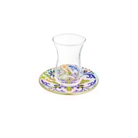 طقم شاي زجاج تركي 18 قطعة بألوان عصرية