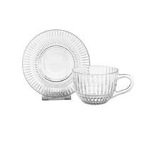 طقم أكواب شاي مع صحون زجاج شفاف - 12 قطعة 230 مل