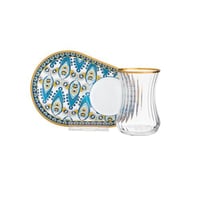 طقم شاي زجاج تركي فاخر 18 قطعة بألوان عصرية