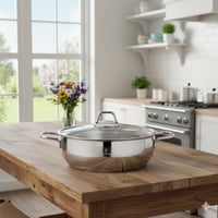 قدر طبخ منخفض سوفت استيل تركي غطاء زجاج مقاس 24 سم