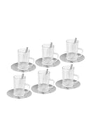 طقم شاي زجاج مع صحن ستيل 18 قطعة