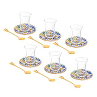 طقم شاي زجاج تركي 18 قطعة بألوان عصرية