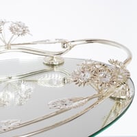 صينية تقديم زجاج مرايا بيضاوي لون فضي