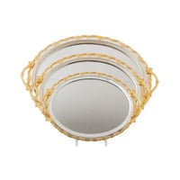 طقم صواني بيضاوي ستيل فضي ذهبي 3 قطع