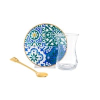 طقم شاي زجاج تركي 18 قطعة بألوان عصرية