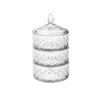 طقم تمرية زجاج شفاف 3 طبقات مع غطاء