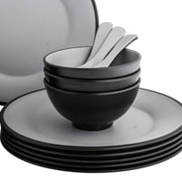 طقم عشاء ميلامين 24 قطعة 6 أشخاص لون رمادي/أسود