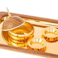 طقم تمرية فاخر مع صينية معدن خشبي ذهبي 4 قطعة